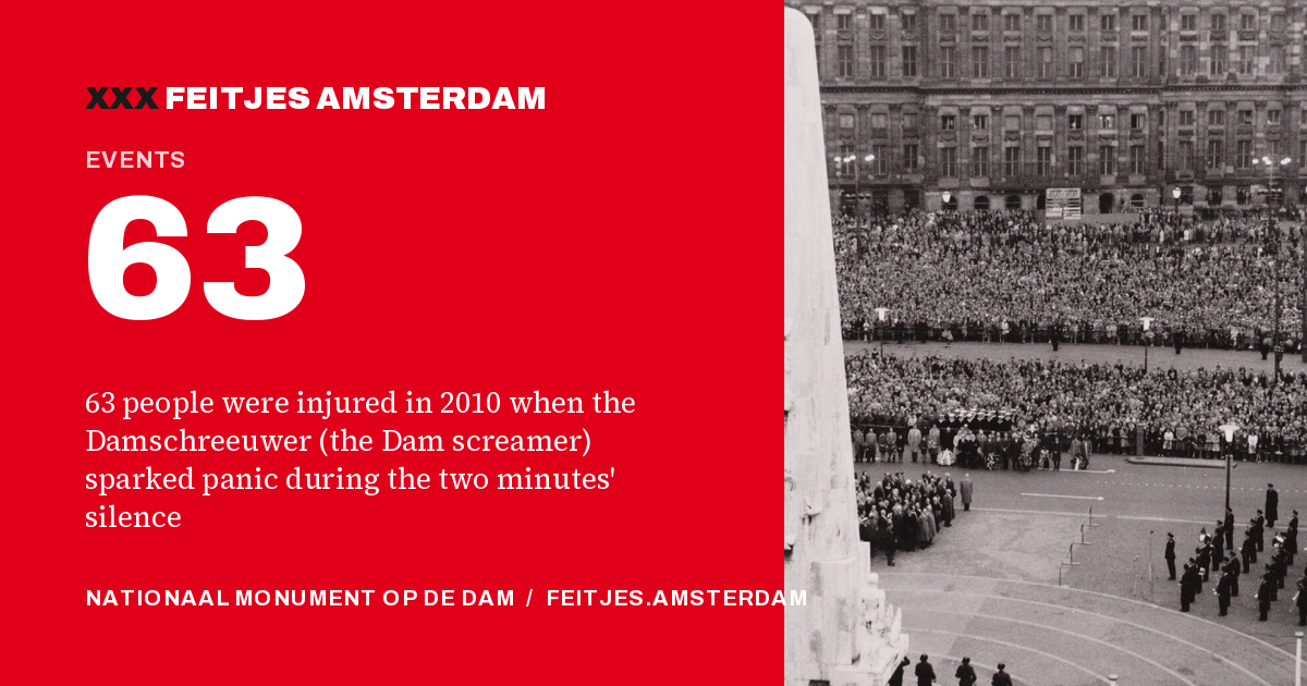 63: 63 people were injured in 2010 when the Damschreeuwer (the Dam screamer) sparked panic during the two minutes' silence