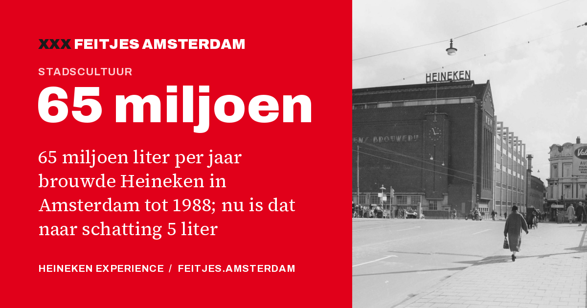 65 miljoen: 65 miljoen liter per jaar brouwde Heineken in Amsterdam tot 1988; nu is dat naar schatting 5 liter